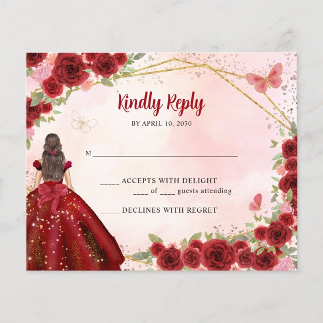 Orçamento Burgundy Glitter Floral Princess RSVP (Frente)