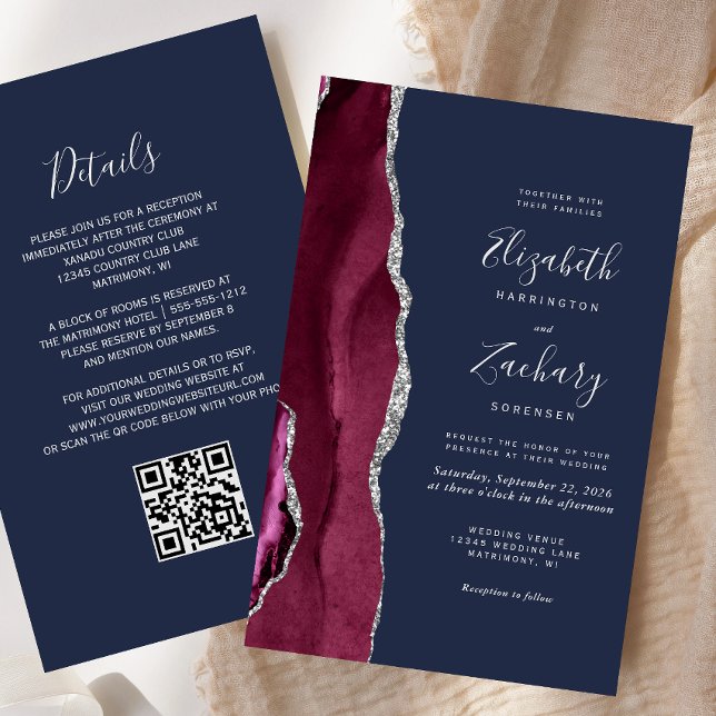 Orçamento Casamento Código QR Burgundy Prata Ágata (Criador carregado)