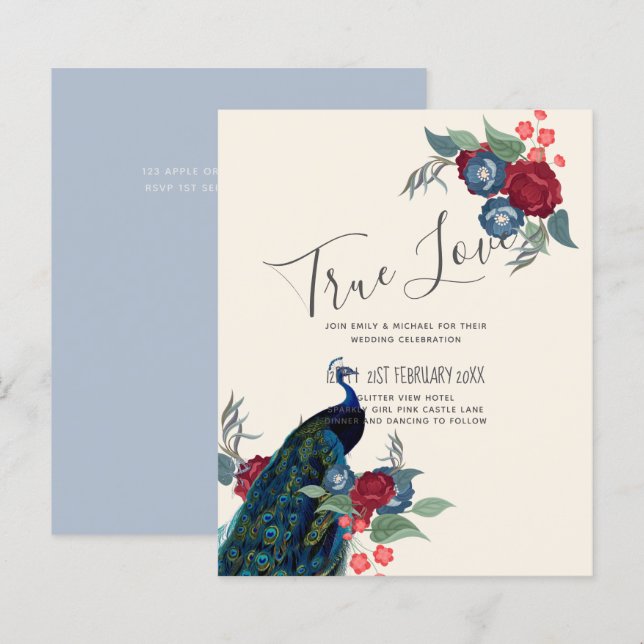 ORÇAMENTO  Casamento de Inverno Outono Azul Pavão  (Frente/Verso)