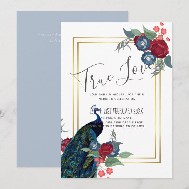 ORÇAMENTO  Casamento de Outono e Inverno Azul Pavã (Frente/Verso)