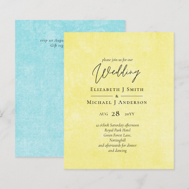 ORÇAMENTO Casamento Escrito Turquesa Amarelo (Frente/Verso)