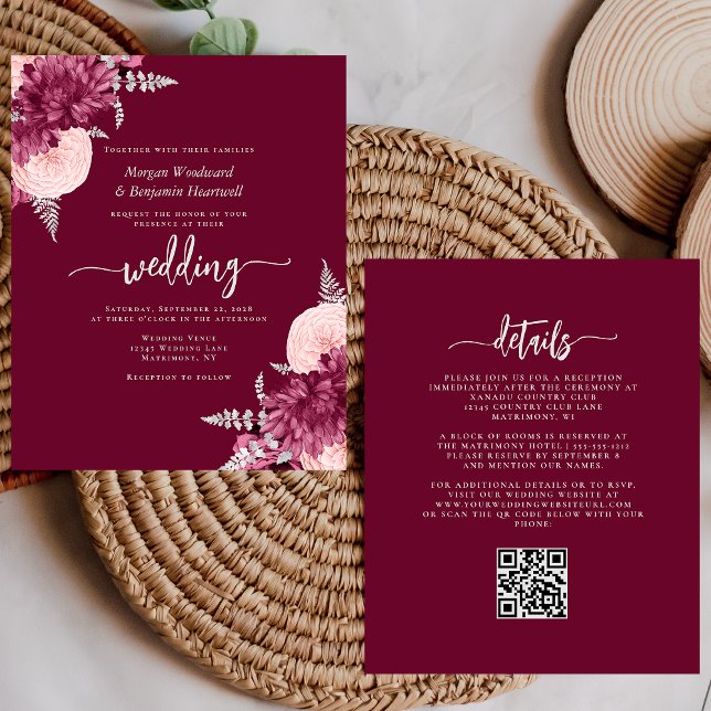 Orçamento Casamento Floral Código QR Burgundy Blus (Criador carregado)