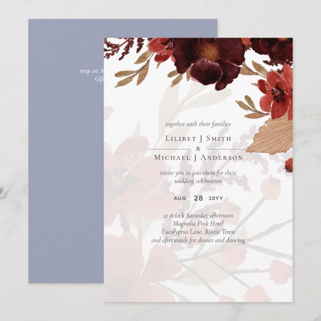 Orçamento Casamento Floral Laranja Outono Borgonha (Frente/Verso)