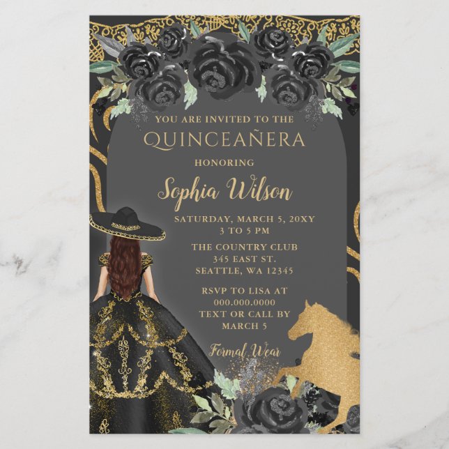 Orçamento Cavalo Dourado Floral Charra Quinceañera (Frente)