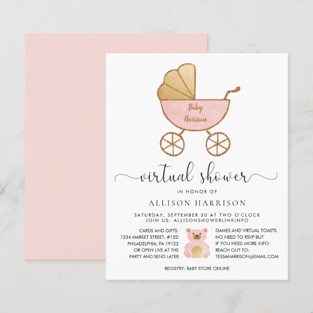 Orçamento Chuveiro Virtual de Bebê Carruagem Retrô (Frente/Verso)