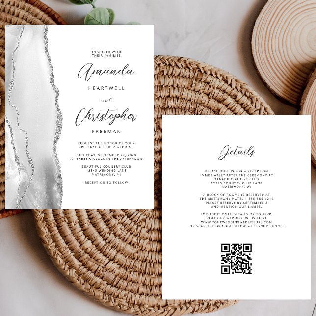 Orçamento Cinza Branco Prata Ágata Código QR Casam (Criador carregado)