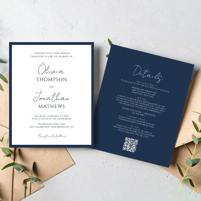 ORÇAMENTO Código QR de Casamento Azul Marinho Simp (Criador carregado)