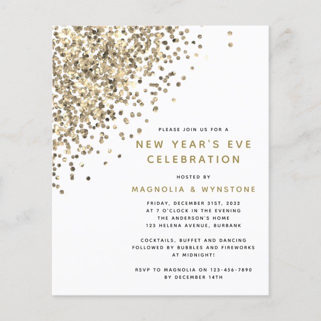 ORÇAMENTO Convite de Ano Novo com Brilho Dourado (Frente)