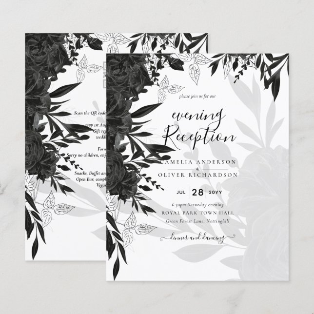 ORÇAMENTO Convite de Casamento Elegante Rosas Pret (Frente/Verso)