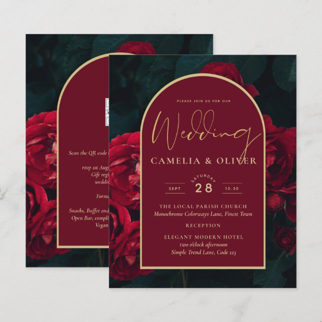 ORÇAMENTO Convite de Casamento Floresta Vermelha V (Frente/Verso)