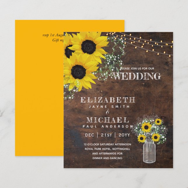 ORÇAMENTO Convite de Casamento Girassol Rústico Be (Frente/Verso)