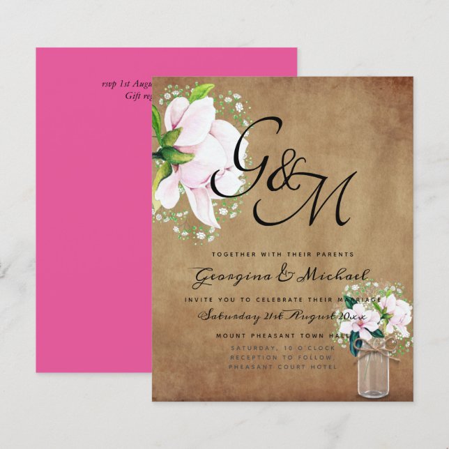 ORÇAMENTO Convite de Casamento Rosa Desbotado Magn (Frente/Verso)