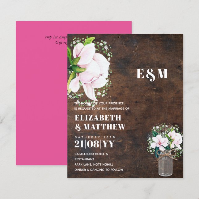 ORÇAMENTO Convite de Casamento Rosa Desbotado Magn (Frente/Verso)