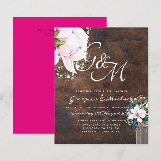 ORÇAMENTO Convite de Casamento Rosa Velho Magnólia (Frente/Verso)