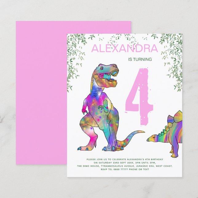 Orçamento da Festa de 4 anos do Dinossauro rosa (Frente/Verso)