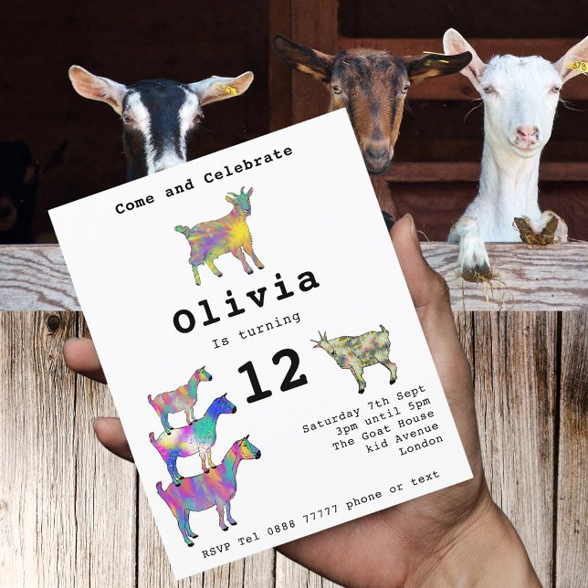 Orçamento da Festa de Aniversário de 12 anos das C (Cute goats colorful farm animal a watercolor art 12th birthday party invitation & modern Typography)