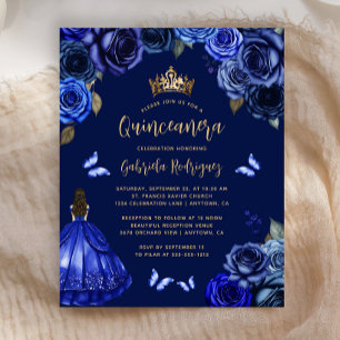 Orçamento Dark Royal Blue Floral Princesa Quinceañ