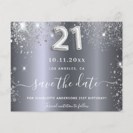 Orçamento de 21 anos em glitter prateado, salve a 