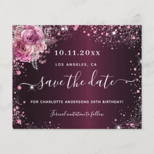 Orçamento de aniversário cor burgundy rosa floral 