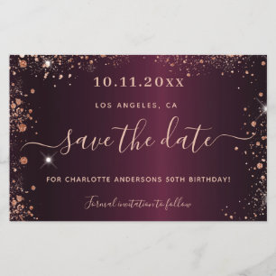 Orçamento de aniversário em rosa burgundy dourado