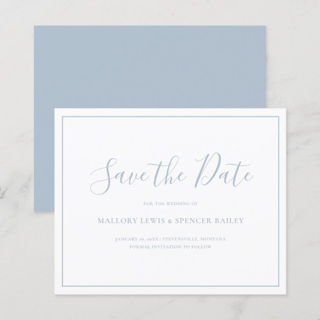 Orçamento de casamento azul empoeirado para salvar (Frente/Verso)