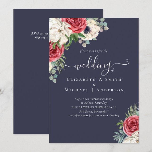 Orçamento de Casamento Floral Azul Branco Elegante (Frente/Verso)