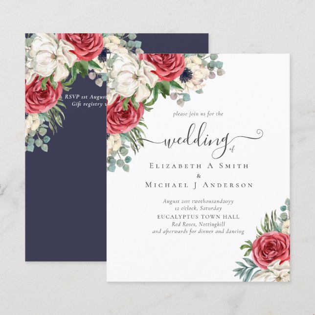 Orçamento de Casamento Floral Azul Branco Elegante (Frente/Verso)