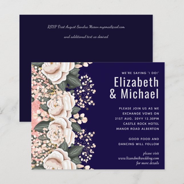 Orçamento de casamento floral rosa claro azul mari (Frente/Verso)