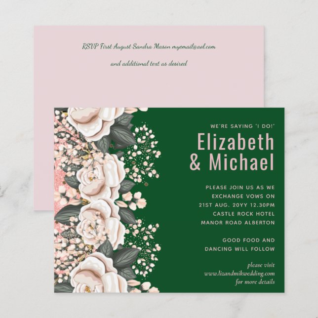 Orçamento de Casamento Floral Rosa Verde Botânico (Frente/Verso)