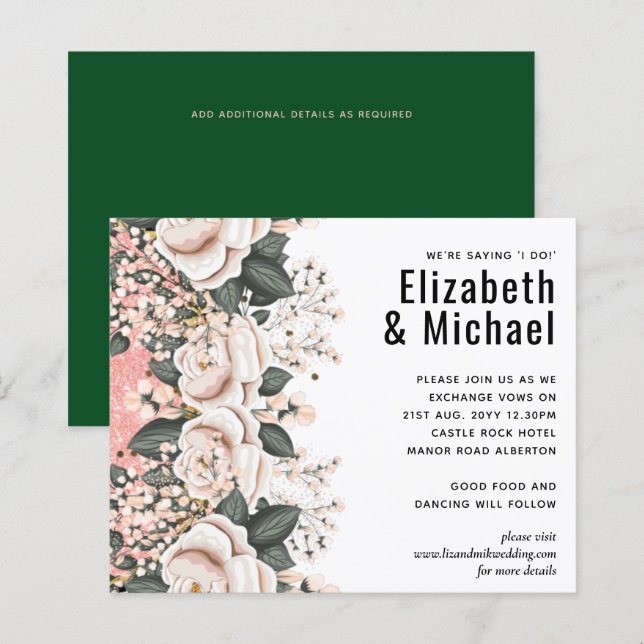 Orçamento de Casamento Floral Rosa Verde Botânico (Frente/Verso)