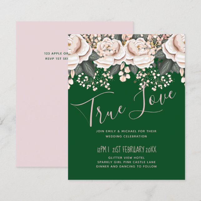 Orçamento de Casamento Floral Rosa Verde Botânico (Frente/Verso)