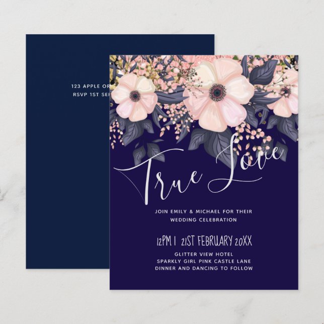 Orçamento de Casamento Moderno Azul Marinho Rosa (Frente/Verso)