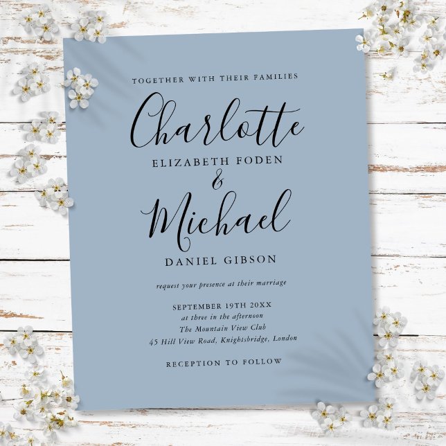 Orçamento de Convite de Casamento Script Dusty Blu (Budget Script Dusty Blue Wedding Invitation)