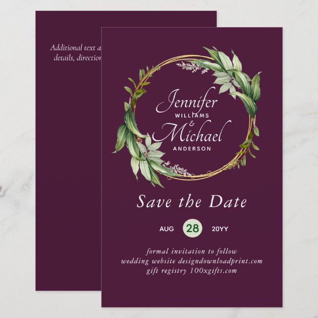 Orçamento de LeahG Save The Date Coroa de Folhagem (Frente/Verso)