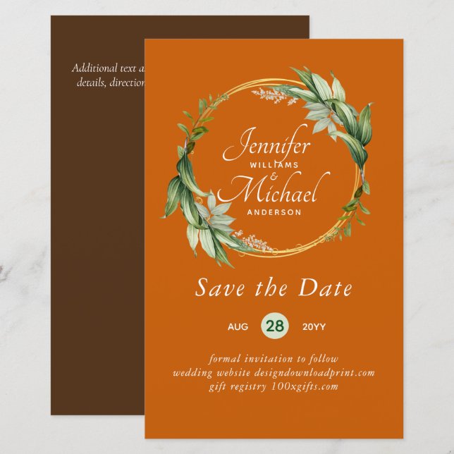 Orçamento de LeahG Save The Date Coroa de Folhagem (Frente/Verso)