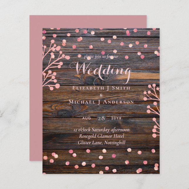 Orçamento de madeira rosa-rosa para Casamento DOUR (Frente/Verso)