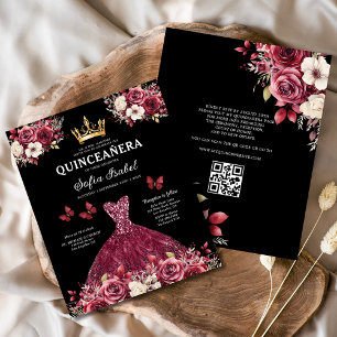 Orçamento de Quinze Anos Floral Burgundy Princesa