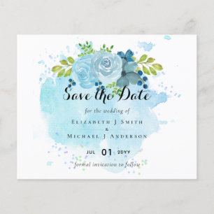 Orçamento de tendência de casamento floral azul em
