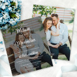 Orçamento do casamento de fotos negro e transparen<br><div class="desc">Um convite para casamento de fotos, moderno e virado, mostrando suas informações de casamento sobre uma de suas fotos favoritas com uma camada transparente preta e realçada por um roteiro elegante, mas com um olho no orçamento. Facilmente personalizável com seus detalhes da cerimônia de casamento em branco para um olhar...</div>