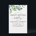 Orçamento Doce 16 Aniversário Verde Botânico<br><div class="desc">Os Convites de festas de aniversários de Verde Verde-Verde-Verde-Água incluem uma bela e elegante tipografia da escrita com verde moderno e elegante para a Celebração de Aniversário 16 (doce 16 - 16).</div>
