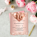 Orçamento Doce 16 balões de ouro rosa<br><div class="desc">Para um doce elegante 16, 16 anos. Um fundo de aparência metálica falsa rosa dourado. Decorado com ouro rosa, falso cor-de-rosa, faíscas e balões. Personalize e adicione um nome e detalhes da festa. O nome é escrito com um script de estilo manuscrito, número 16 com fontes de estilo de balão....</div>