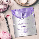 Orçamento Doce 16 convite à violência de prata<br><div class="desc">Um fundo na moda falsa de prata. Decorado com brilho de falso colorido violeta e lavanda e balões. Personalize e adicione um nome,  idade e detalhes da festa. O nome é escrito com um script de estilo manuscrito</div>