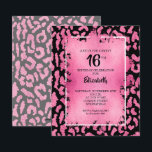 Orçamento Doce 16 Convites de Aniversário Rosa-Leo<br><div class="desc">Pequenas e elegantes convites de aniversário doces de 4, 5" x 5, 6" apresentam um padrão de impressão rosa-chic e preto da mancha-leopardo sobreposto por uma camada de folhas falsas cor-de-rosa e seus detalhes de festa de aniversário em caracteres quicos. Excelente para QUALQUER IDADE. Estes anúncios de baratos são impressos...</div>