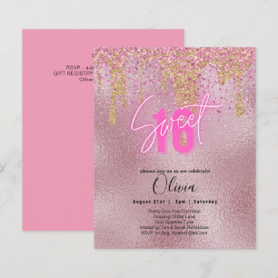 Orçamento Doce 16 Foil Rosa Brilhante Girly Modern