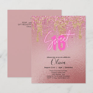 Orçamento Doce 16 Foil Rosa Brilhante Girly Modern