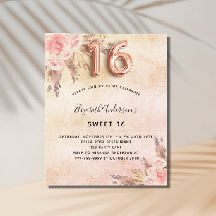 Orçamento Doce 16 pampas rosa de ouro convite