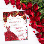 Orçamento Doce 16 vestido branco vermelho<br><div class="desc">Um convite moderno,  na moda e glamouroso para uma doce festa de aniversário 16,  16. Um fundo branco com brilhos,  um vestido vermelho e rosas vermelhas,  florais. O nome é escrito com um moderno estilo escrito à mão. Personalize e adicione os detalhes da sua festa.</div>