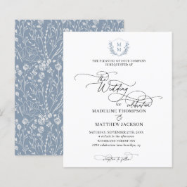 Orçamento Dusty Blue Floral Crest Monograma Casame