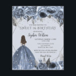 Orçamento Dusty Blue Princess Sweet 16 Convite<br><div class="desc">Vestido Azul Pó Pó Floral Elegante Orçamento Vestido 16 Docinho Convite</div>