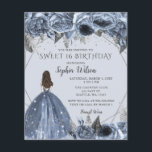Orçamento Dusty Blue Princess Sweet 16 Convite<br><div class="desc">Vestido Azul Pó Pó Floral Elegante Orçamento Vestido 16 Docinho Convite</div>